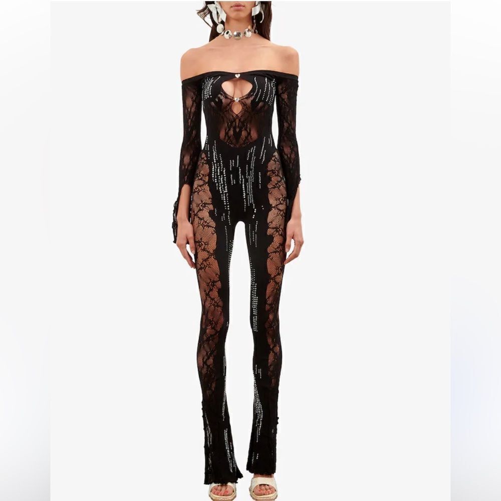 Poster Girl Adella Jumpsuit Shapewear Off The Shoulder black stretch Revolve O/S